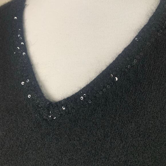 Jones New York Plus Size 2X Women's Cashmere Sequin V-neck Sweater Black Knit - Picture 6 of 8
